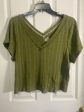 Pilcro Olive Green V-Neck Short Sleeve Top